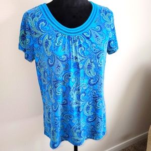 St John's Bay blouse Sz L blue paisley